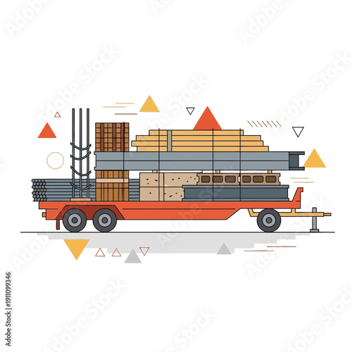 Heavy Duty Flatbed Truck Loaded With Building Materials For Construction Projects
