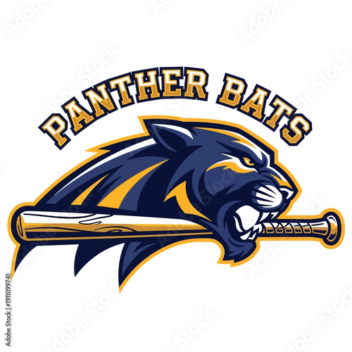 Panther Bats Logo Featuring Fierce Panther and Bat