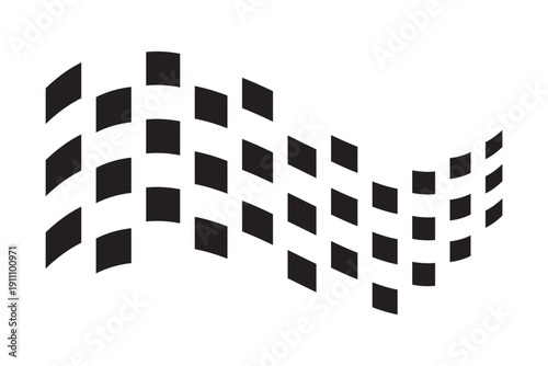Wavy race flag texture with black squares and faded effect. Start or finish symbol on sport car competitions. Rally or motocross prop. Victory, trophy or success sign. Vector graphic illustration