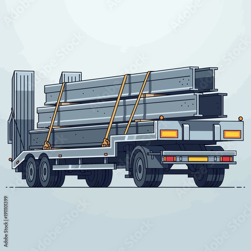 Heavy Duty Flatbed Truck Transporting Steel Beams For Construction Projects