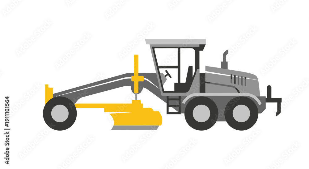 Fototapeta premium Heavy Duty Grader Machine On White Background Vector Illustration