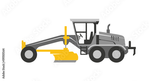 Heavy Duty Grader Machine On White Background Vector Illustration