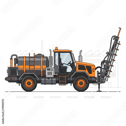 Heavy Duty Industrial Drilling Rig Construction Equipment Vehicle Illustration