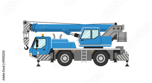 Heavy Duty Mobile Crane Industrial Machine Vector Illustration