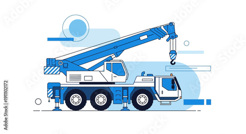 Heavy Duty Mobile Crane Lifting Equipment Industrial Vector Art