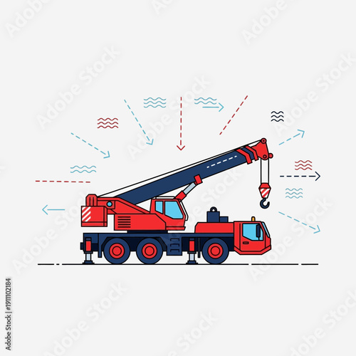 Heavy Duty Mobile Crane Lifting Industrial Equipment Illustration