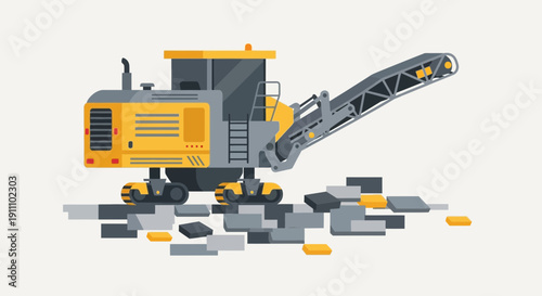 Heavy Duty Paving Machine Working On Road Construction Project