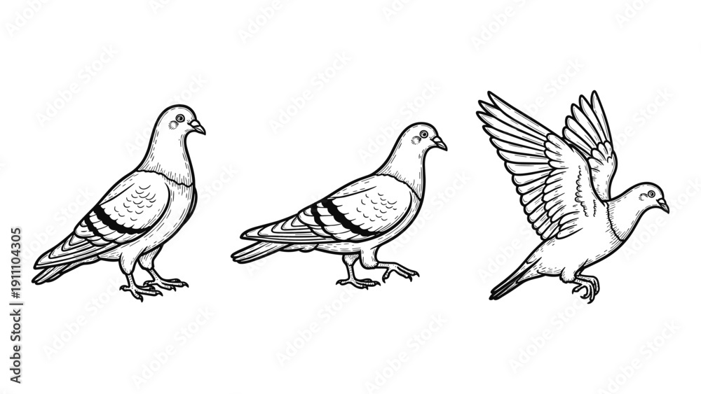 Fototapeta premium Pigeon Poses Line Art