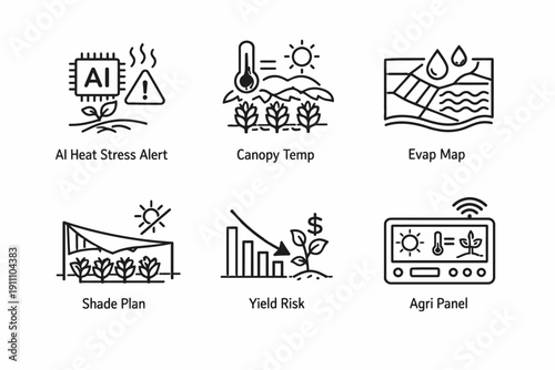 Advanced farming technology icons for climate monitoring and crop management