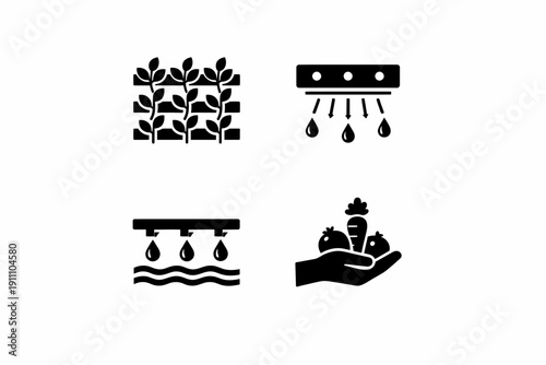 Drip irrigation system and sustainable agriculture icons