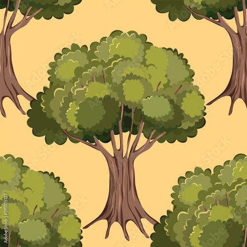 Seamless pattern with trees, plants. Color vector background. Spring, autumn tree for your design. Eco idea concept. Print design for wallpapers, fabric, textile.