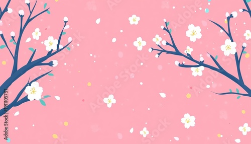 Charming Spring Illustration of Blooming Trees and Delicate Petals for Seasonal Design Background