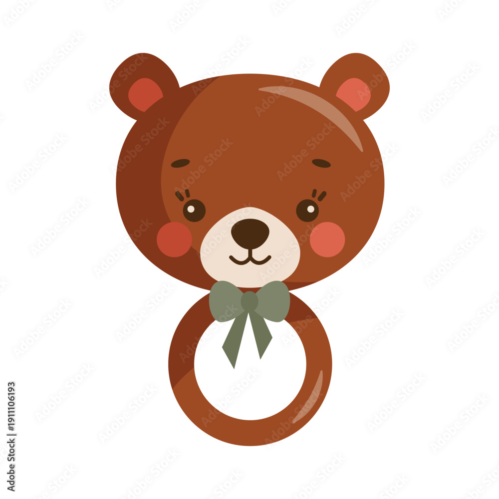 Fototapeta premium Cute Bear Head Rattle Toy Vector Illustration