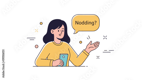 Asian female adult with smartphone gesturing while asking a question