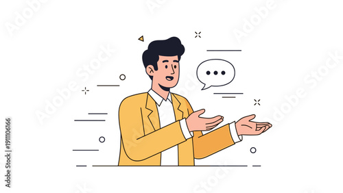Animated illustration of young caucasian male speaking with gestures