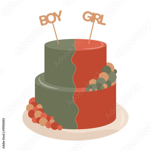Gender reveal cake baby shower illustration