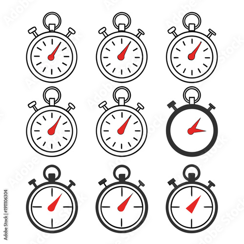 A group of stopwatches with one highlighted Vector