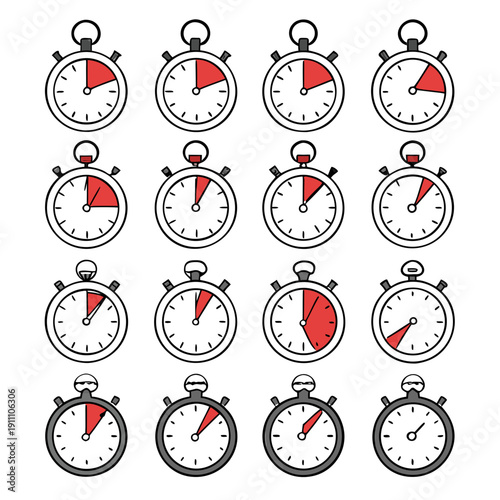 A collection of stopwatches with varying times Vector