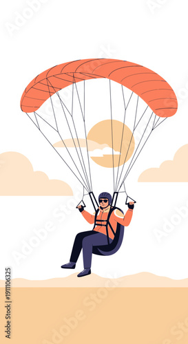 Extreme Sports Enthusiast Soaring Through The Sky With Paraglider
