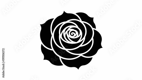 A simple black and white illustration of a rose on a plain background