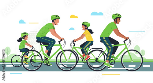 Family Cycling Adventure Fun Outdoors Enjoying Nature Together