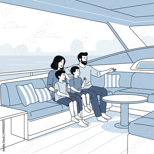 Family Enjoying A Luxury Yacht Vacation On The Ocean Scenic View