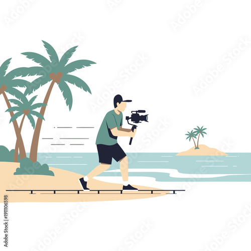 Filmmaker Capturing Tropical Island Paradise With Professional Camera Gear