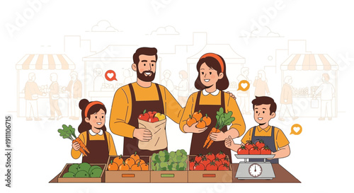 Family Farmers Selling Fresh Produce At Farmers Market