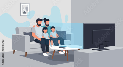 Family Gathering For Evening Entertainment Watching Television Together