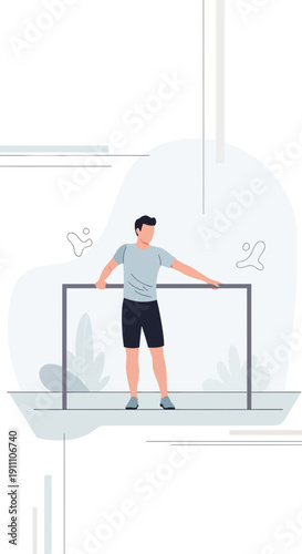 Fitness Man Performing Gymnastic Exercises On Parallel Bars For Health