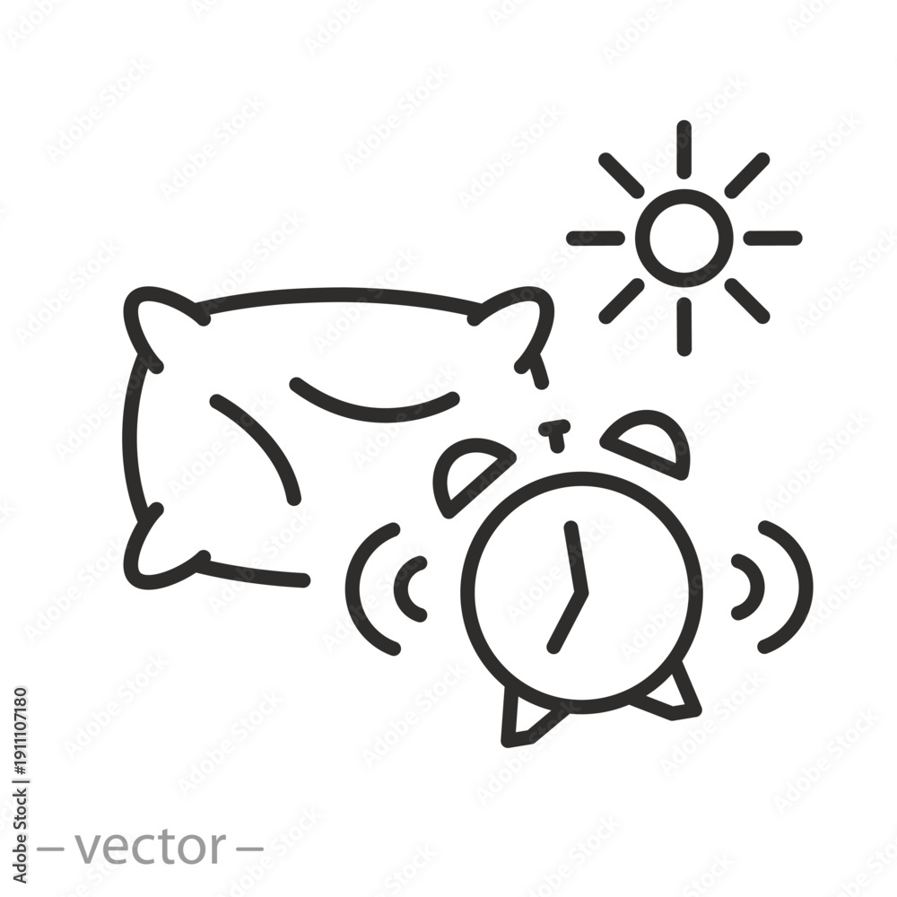 Fototapeta premium Alarm clock and pillow, wake up time icon