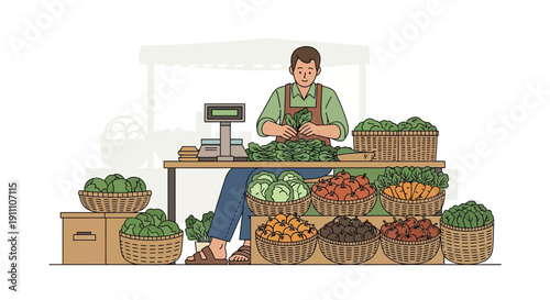 Fresh Produce Vendor At A Farmers Market Offering A Bounty Of Healthy Groceries