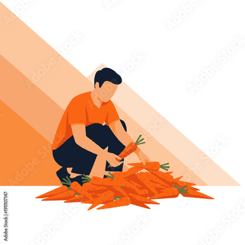 Freshly Harvested Carrots Being Sorted by a Farmer