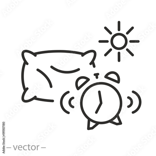 Alarm clock and pillow, wake up time icon