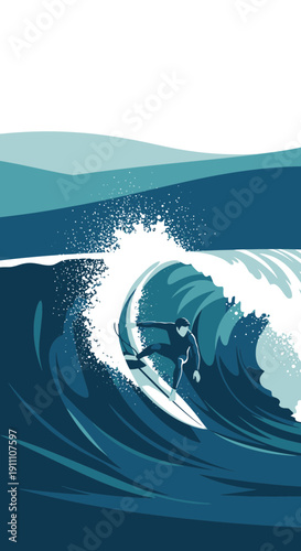 Graceful Surfer Riding a Barrel Wave with Artistic Style