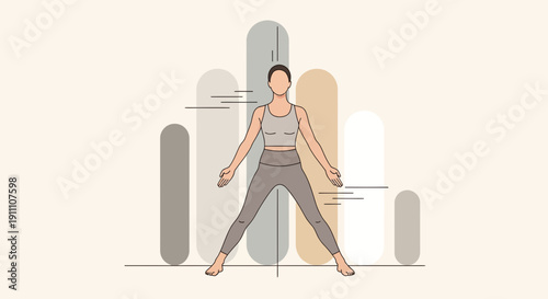 Graceful Woman Performing Yoga Pose Amidst Abstract Shapes Minimalist Style