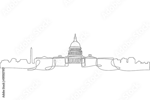 Washington dc skyline depicted as a continuous line drawing illustration