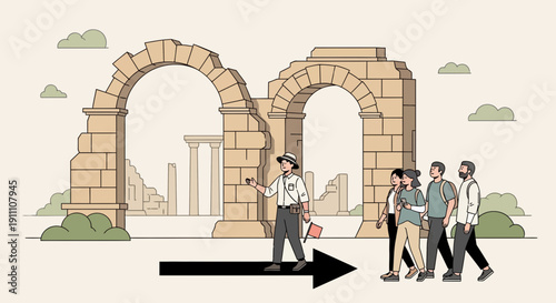 Guided Exploration Of Ancient Ruins With A Tour Group