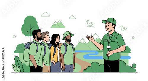 Guided Nature Walk Enthusiasts Engaging with Eco-Tourism Guide