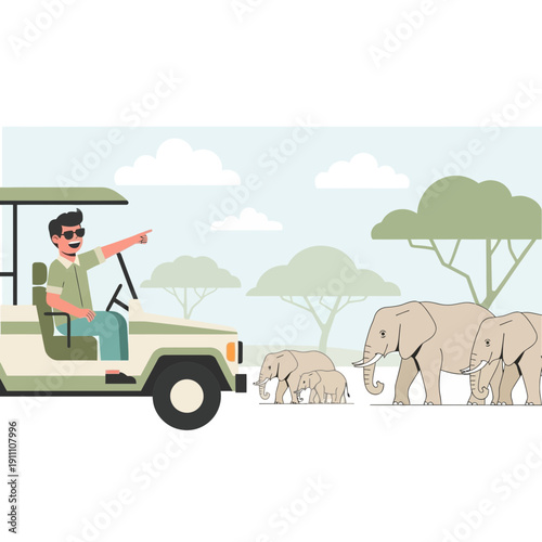 Guided Safari Expedition Spotting Majestic Elephants In The African Savannah