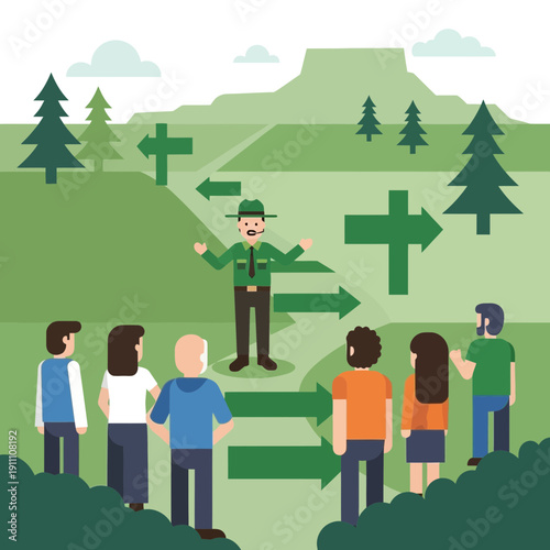 Guided Tour Through Scenic Outdoor Trails With Informative Ranger Explaining Directions