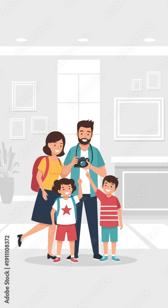 Fototapeta premium Happy Family Captures Cherished Vacation Memories Together With Camera