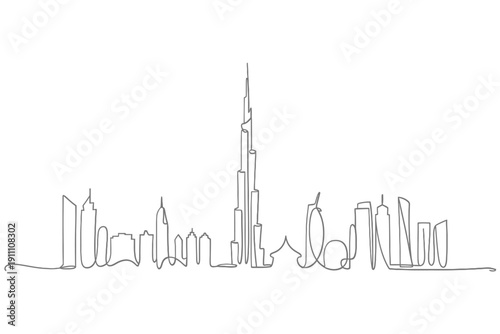 Minimalist single line drawing of a modern city skyline
