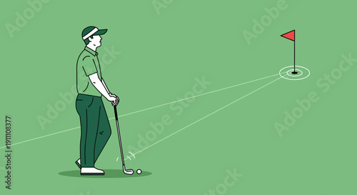 Golf Player Aiming Towards Flag On A Green Field
