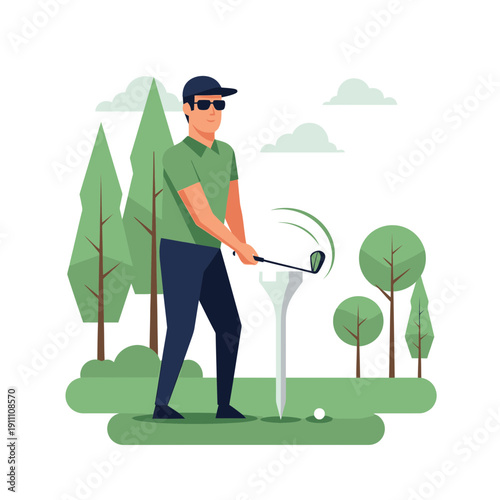 Golfer Preparing To Tee Off On A Lush Green Course