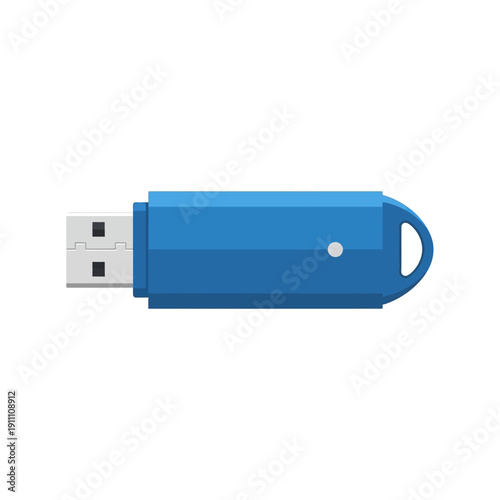 Bright blue portable universal serial bus flash drive memory stick with integrated loop for easy carrying on transparent background