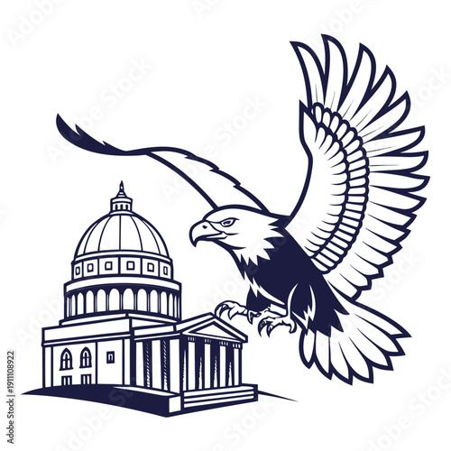 An eagle flying over the us capitol building in washington d.c. Vector