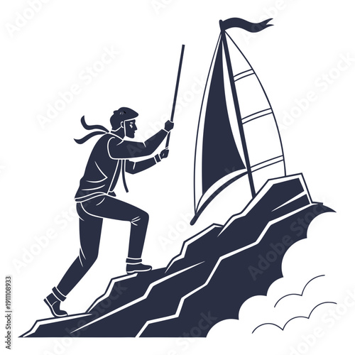 A person sailing up a steep mountain Vector
