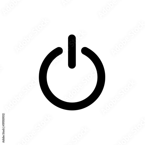 Simple black and white universal power symbol icon featuring a vertical line intersecting a partial circle on transparent background