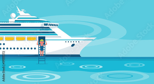 Joyful Child Ascends Ladder Towards Serene Cruise Ship Adventure